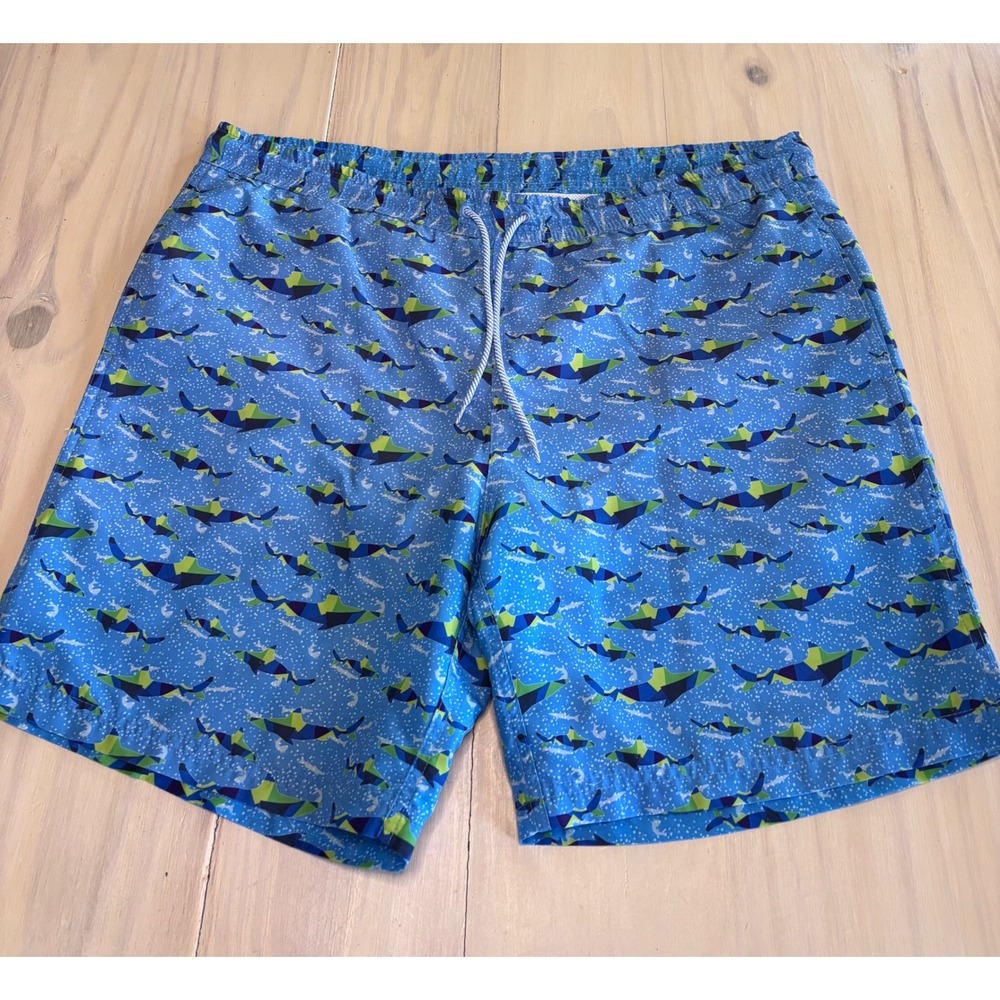 Tailorbyrd Mens Blue Shark Print Swim Trunks‎ XL Geometric Nautical Beach Shorts